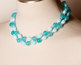 Vintage Double Strand Blue Choker Necklace