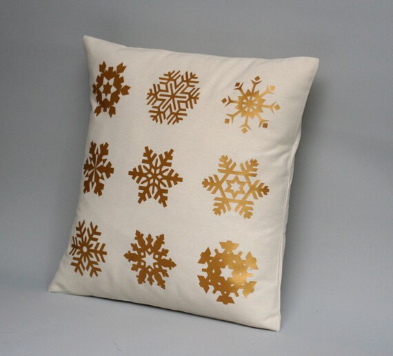 Items similar to Holiday pillow cover, gold throw pillows, snowflake