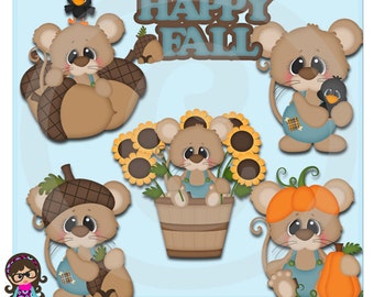 Fall Fun Mice Autumn Clip art Clipart Graphics Commercial Use