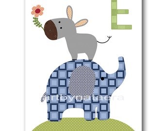 Kids Wall Art Elephant Nursery Baby Nursery Art Decor Baby Boy Nursery Kids Art Baby Room Decor Nursery Print Boy Print Green Blue
