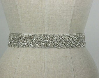IVY SASH -- Beaded Belt Wedding Sash --Vintage inspired Leaf Pattern Beaded Bridal Belt with Satin Tie Sash from Camilla Christine