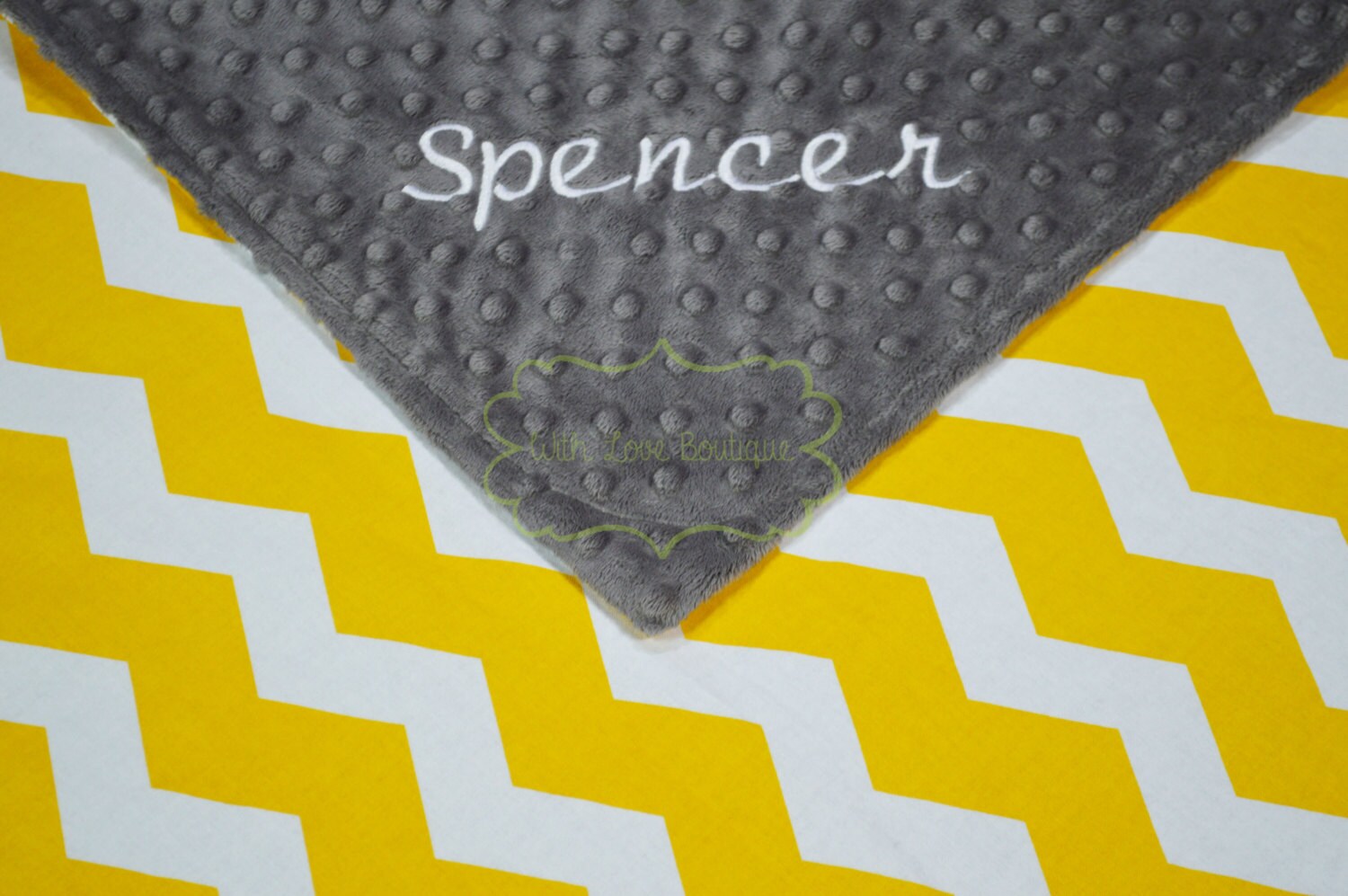 Chevron Blanket Personalized Minky Blanket, Chevron Baby Blanket, Yellow and Grey Minky blanket