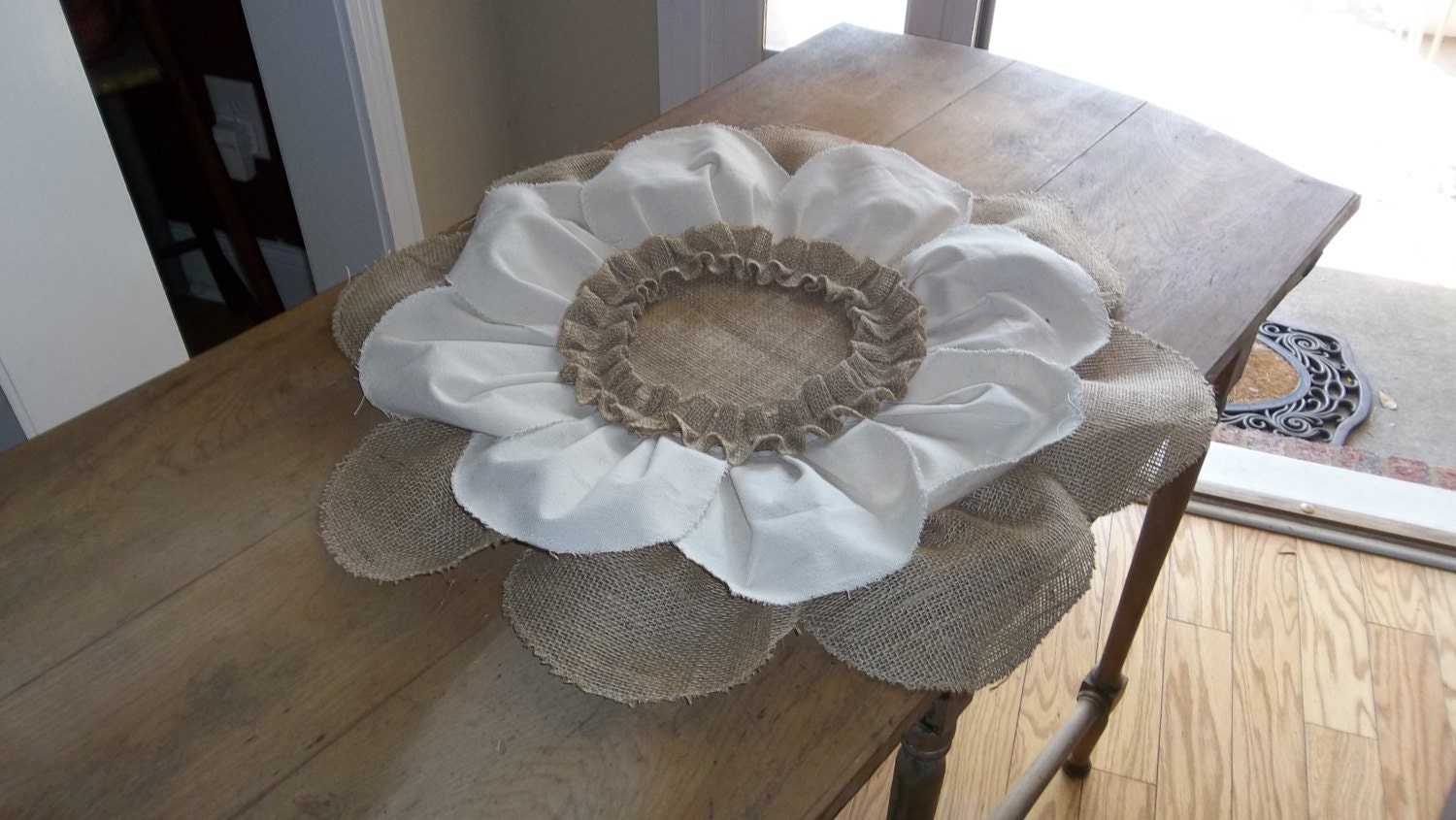 Burlap Flower placemat table cover centerpiece by cindidavis1
