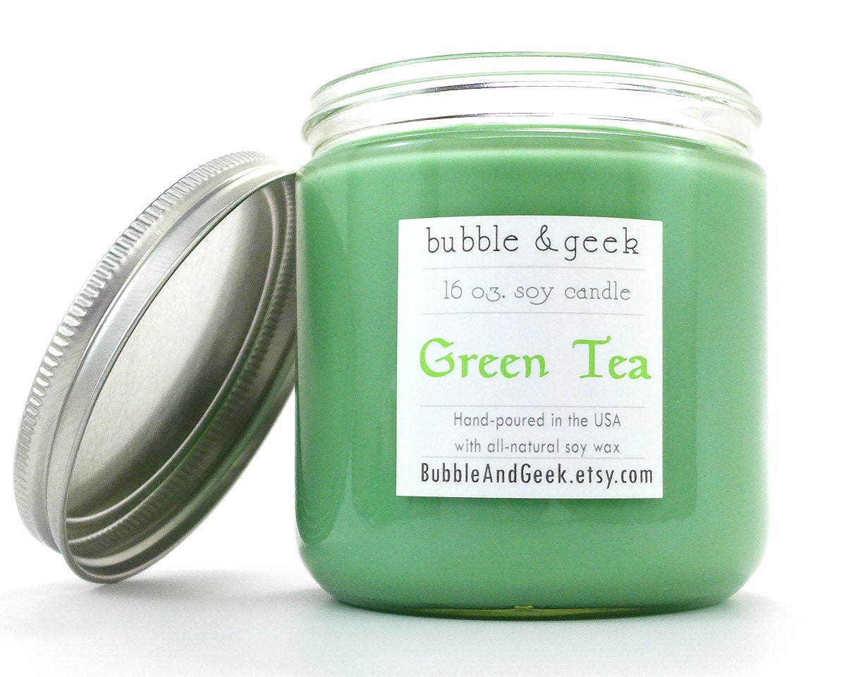 Green Tea Scented Soy Candle Jar by bubbleandgeek on Etsy