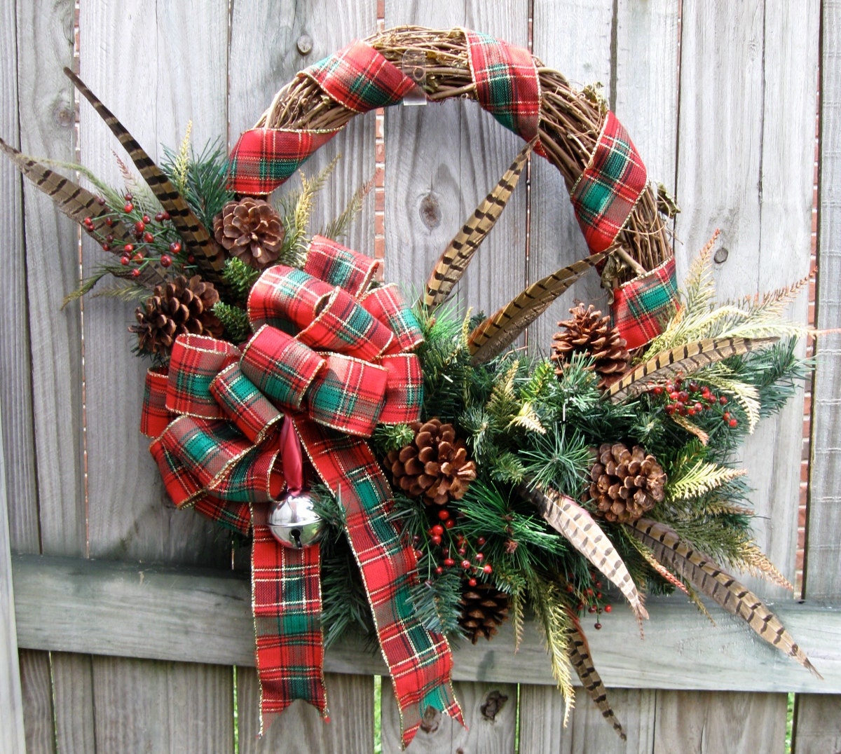 Scottish Highlands Tartan Christmas Wreath Winter Pheasant