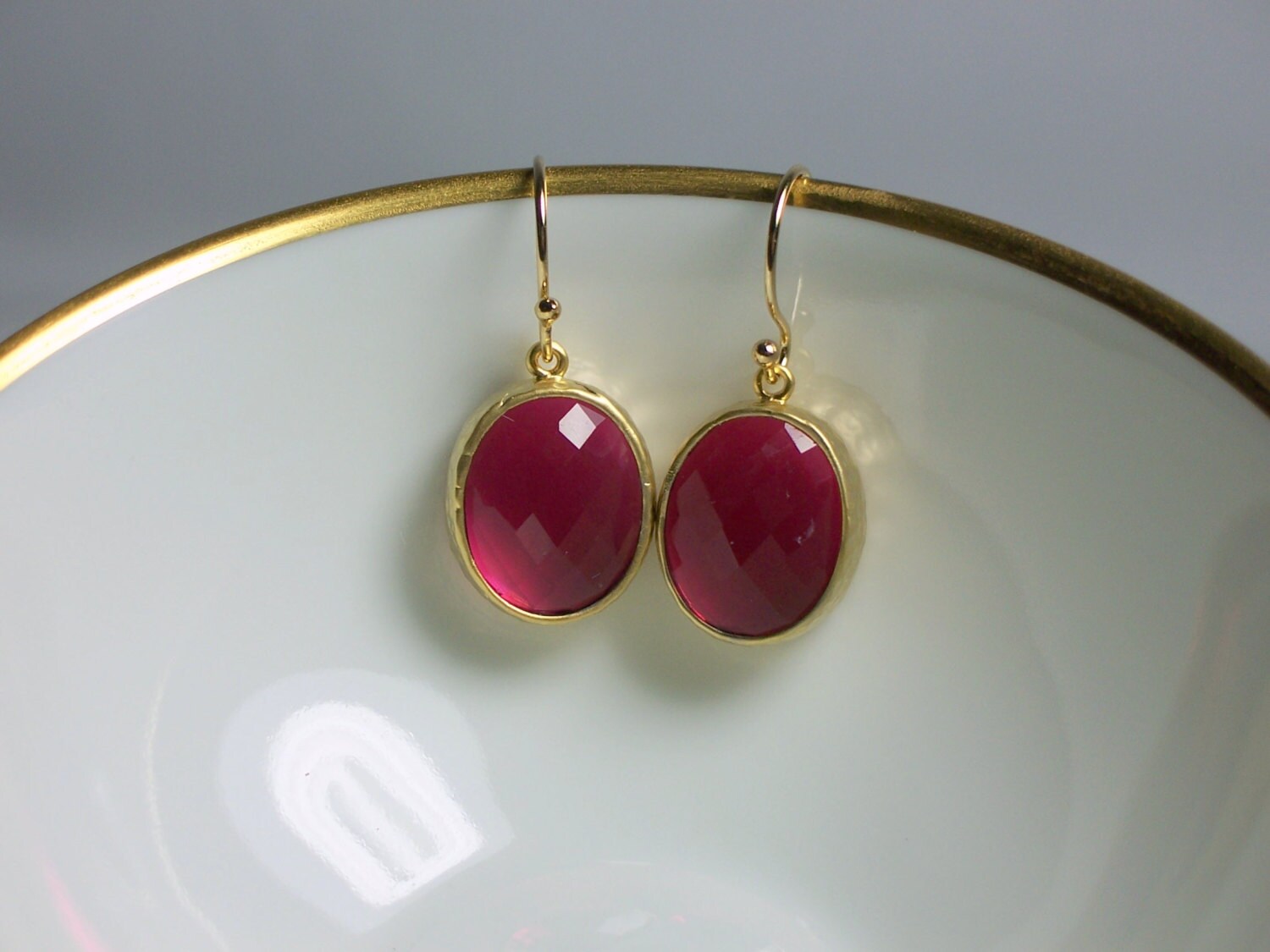 Hot Pink Glass Earrings Dangle Earrings Drop by ElsaWadesJewelry