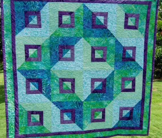 Modern Blue Green Purple Wall Quilt Handmade by KoloaQuiltsandMore