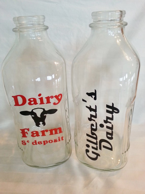 Large RETRO Glass Milk Bottle Custom Dairy Farm Bottle