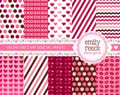 50% OFF - Valentine's Day Stripes Polka Dots Cute Digital Papers - Commercial Use - Scrapbooking Invitations Cards - Instant Download Il_170x135