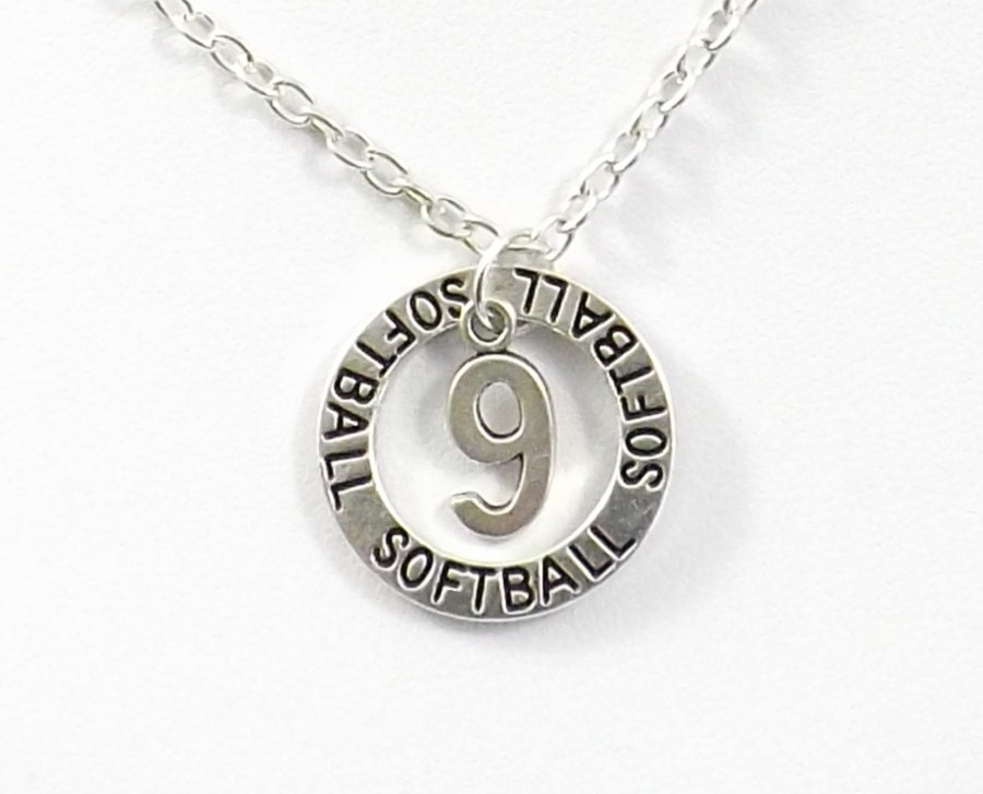 Softball Necklace with Custom Number Softball Charm by koolstuff2