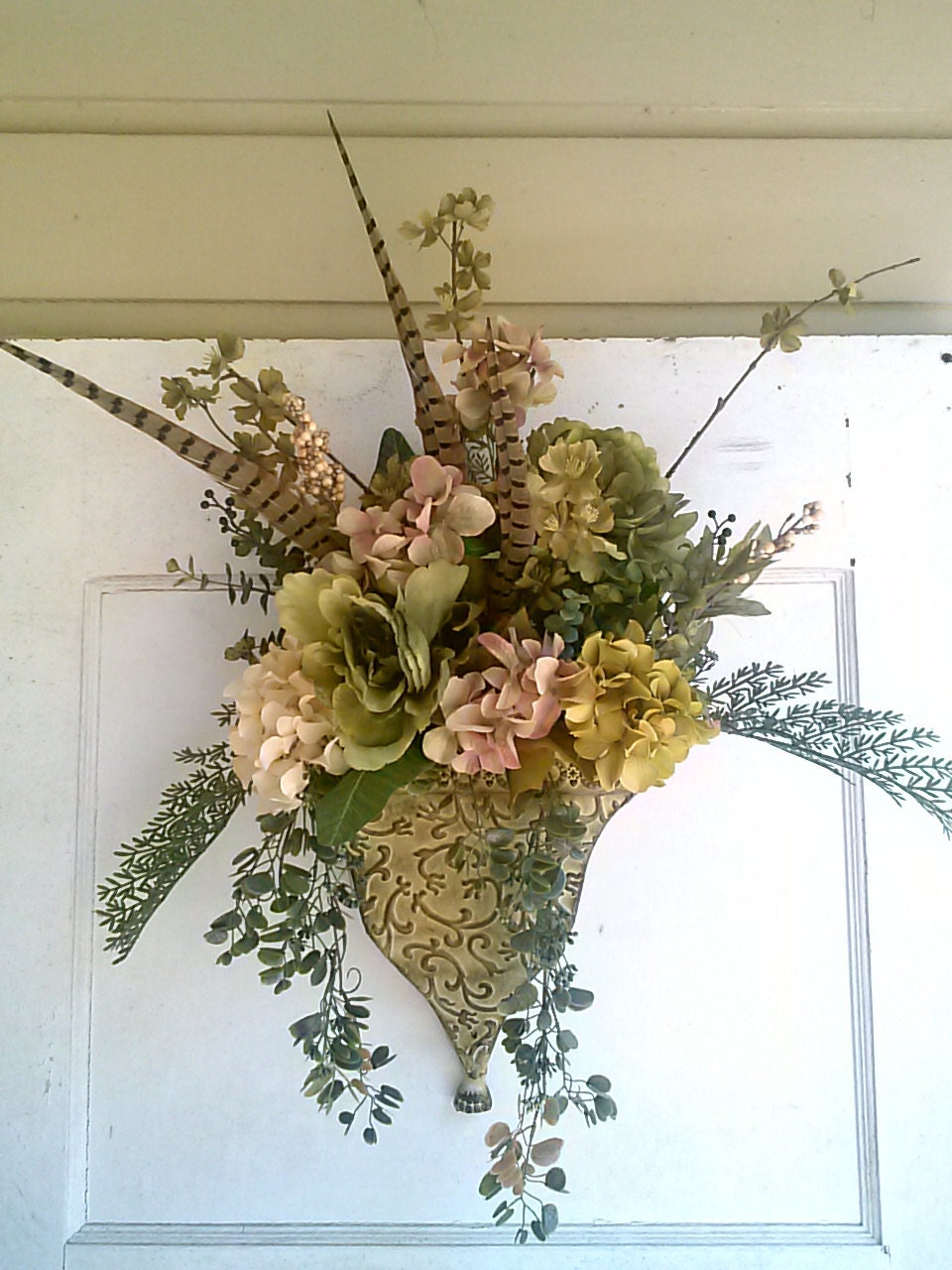 flower arrangement artificial greenery floral wall hanging on Silk Floral Wall Arrangements id=89168