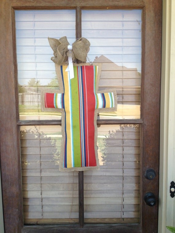 Burlap and fabric cross door hanger