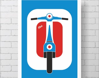 Personalised Mod Target Scooter Art Print, A1 or A2, Custom mods moped print