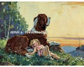 Dog Saint Bernard Dog With Little Girl RESTORED Antique Print "In Safe Keeping" 1940s #66 Dog Saint Bernard Dog With Little Girl RESTORED Antique Print "In Safe Keeping" 1940s #66