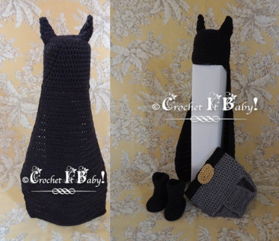 Crochet Batman Cape/Hat Bootie and Diaper Cover Photo Prop