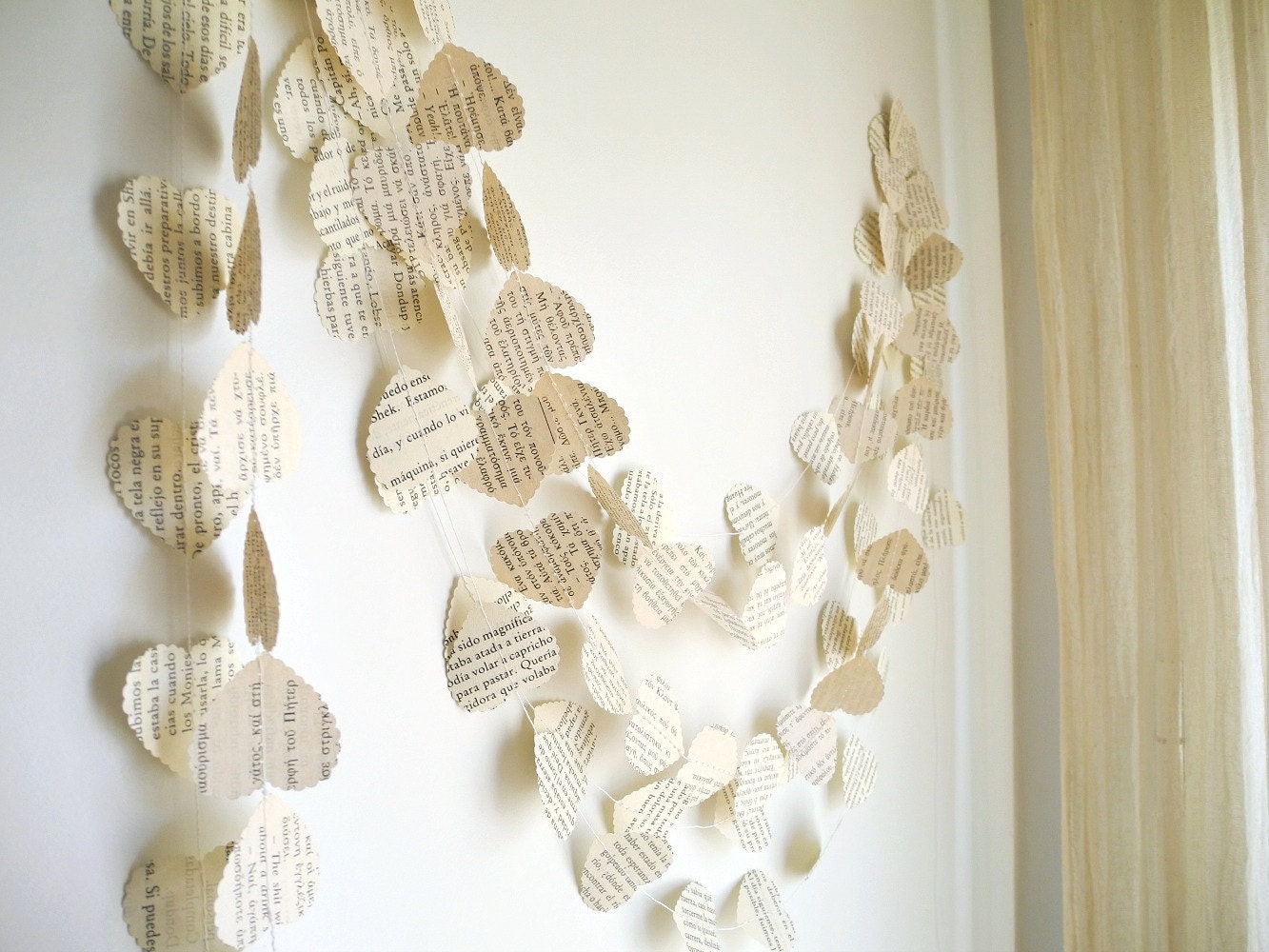 Wedding heart garland vintage book paper garland Wedding