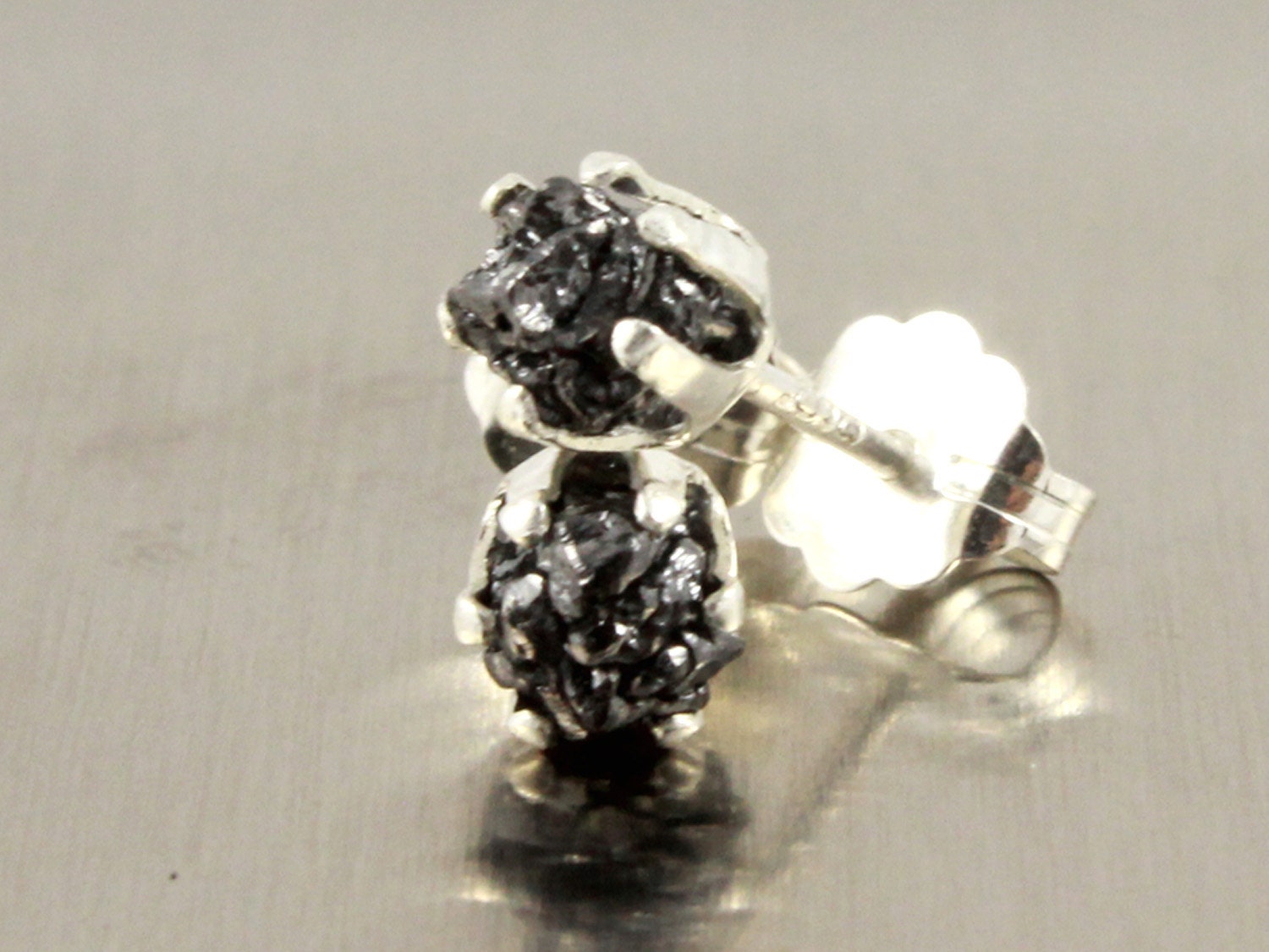 Rough Diamond Post Earrings in Silver Large Ear by LiansElegance