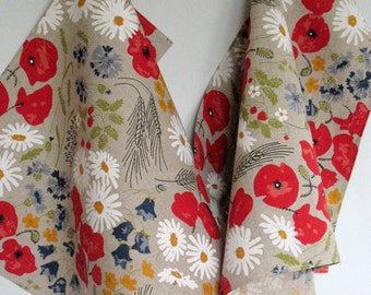 Linen Cotton Kitchen Towels Daisies Poppies Cornflowers Flowers Tea Towels set of 2