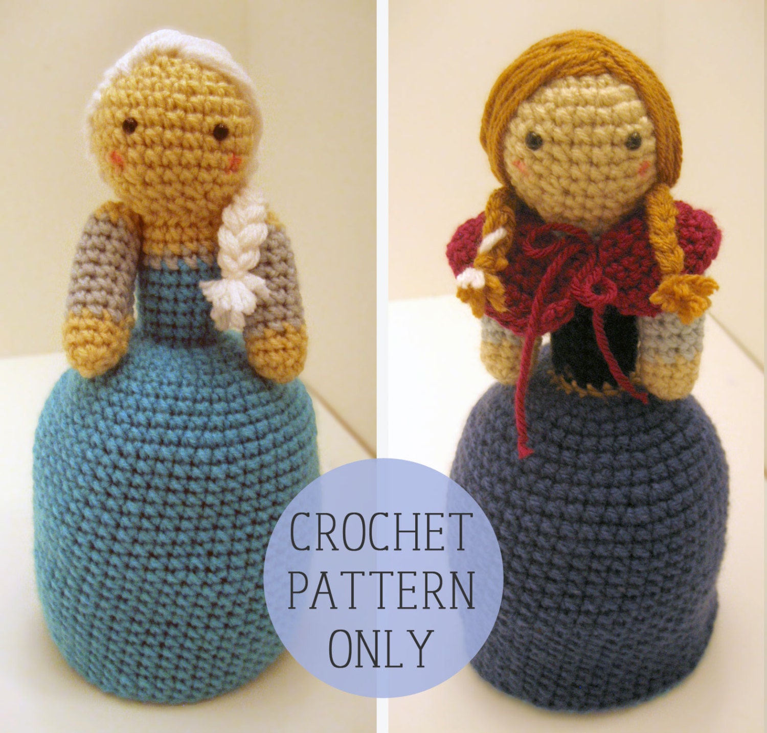 PATTERN ONLY Frozen Queen Elsa and Princess Anna topsy-turvy