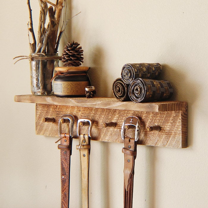 Rustic key hooks with 6 pegs reclaimed wall hooks 24 x