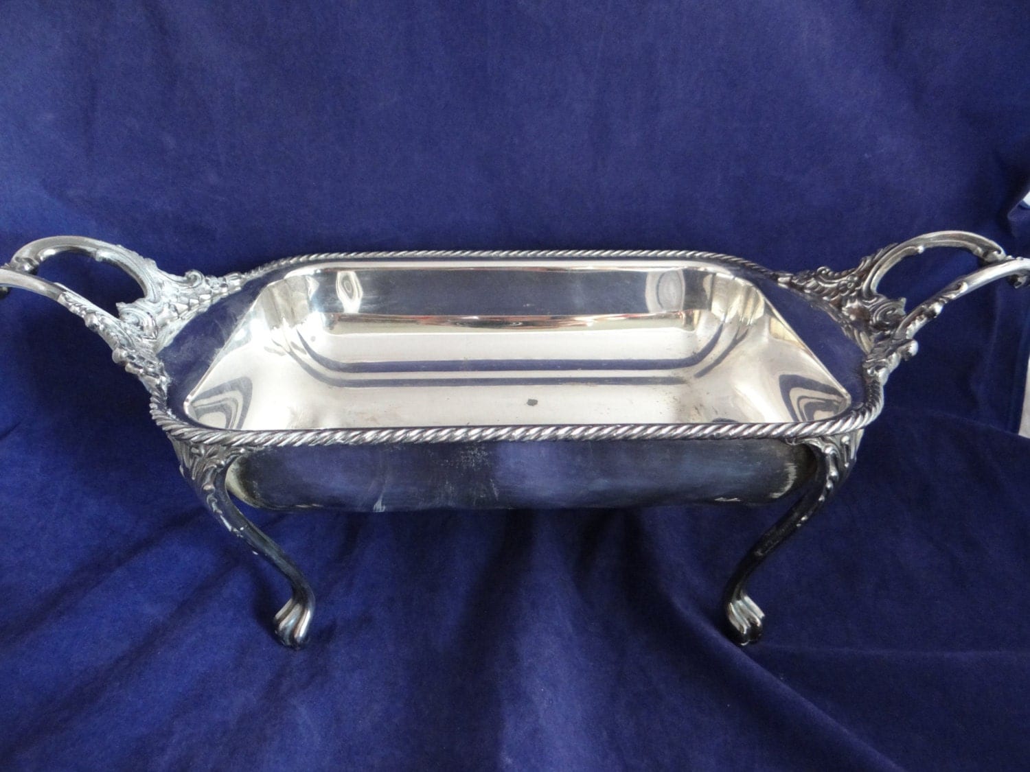 Vintage Silver Plate Serving Dish with Curved Handles marked