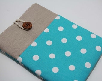 Turquoise iPad Pro 9.7 Case Ipad Air 2 Cover foam Padded Handmade iPad Pro Sleeve with Pocket- Polka Dots in Blue