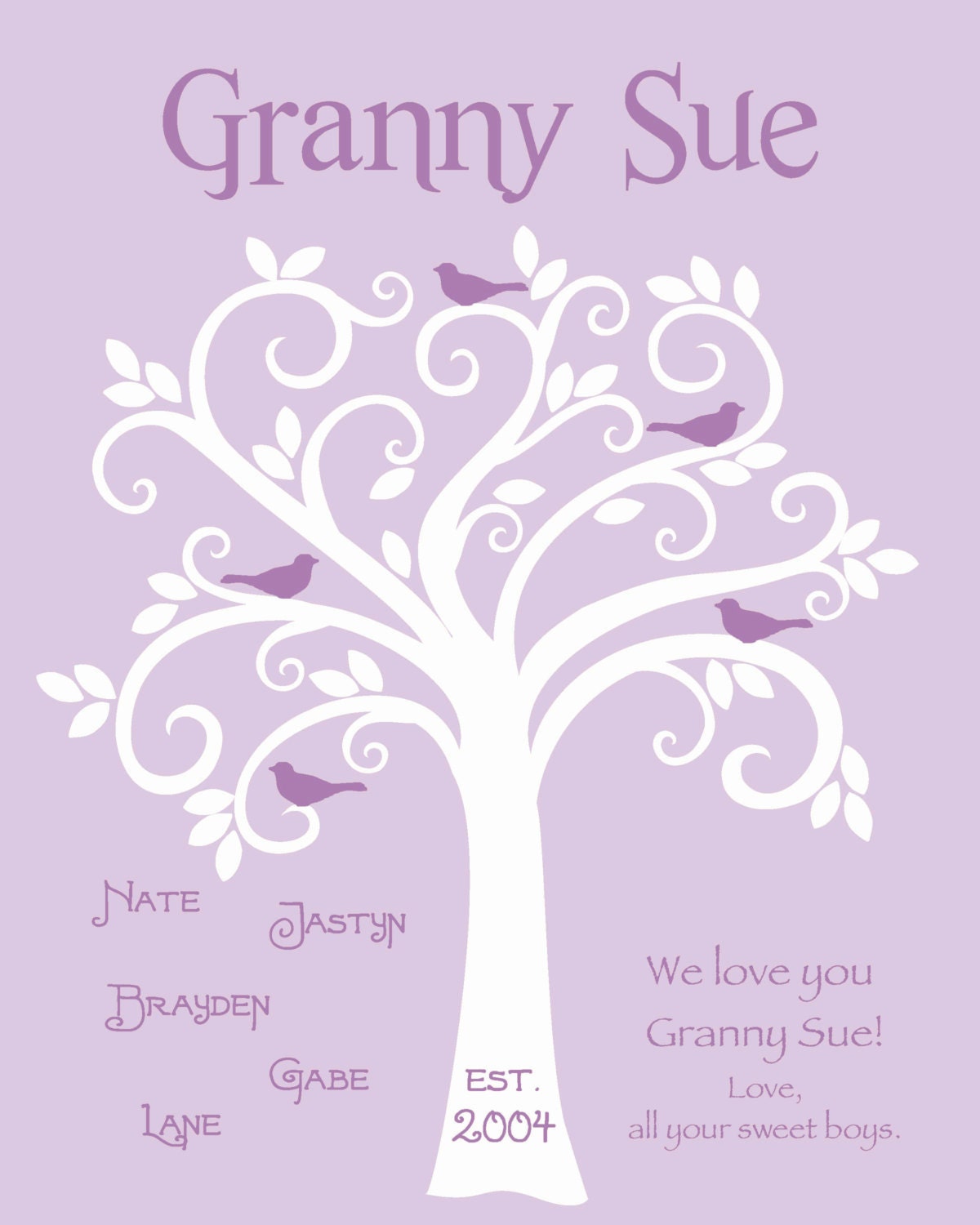 Grandma Gift Family Tree 8x10 Custom Print Personalized