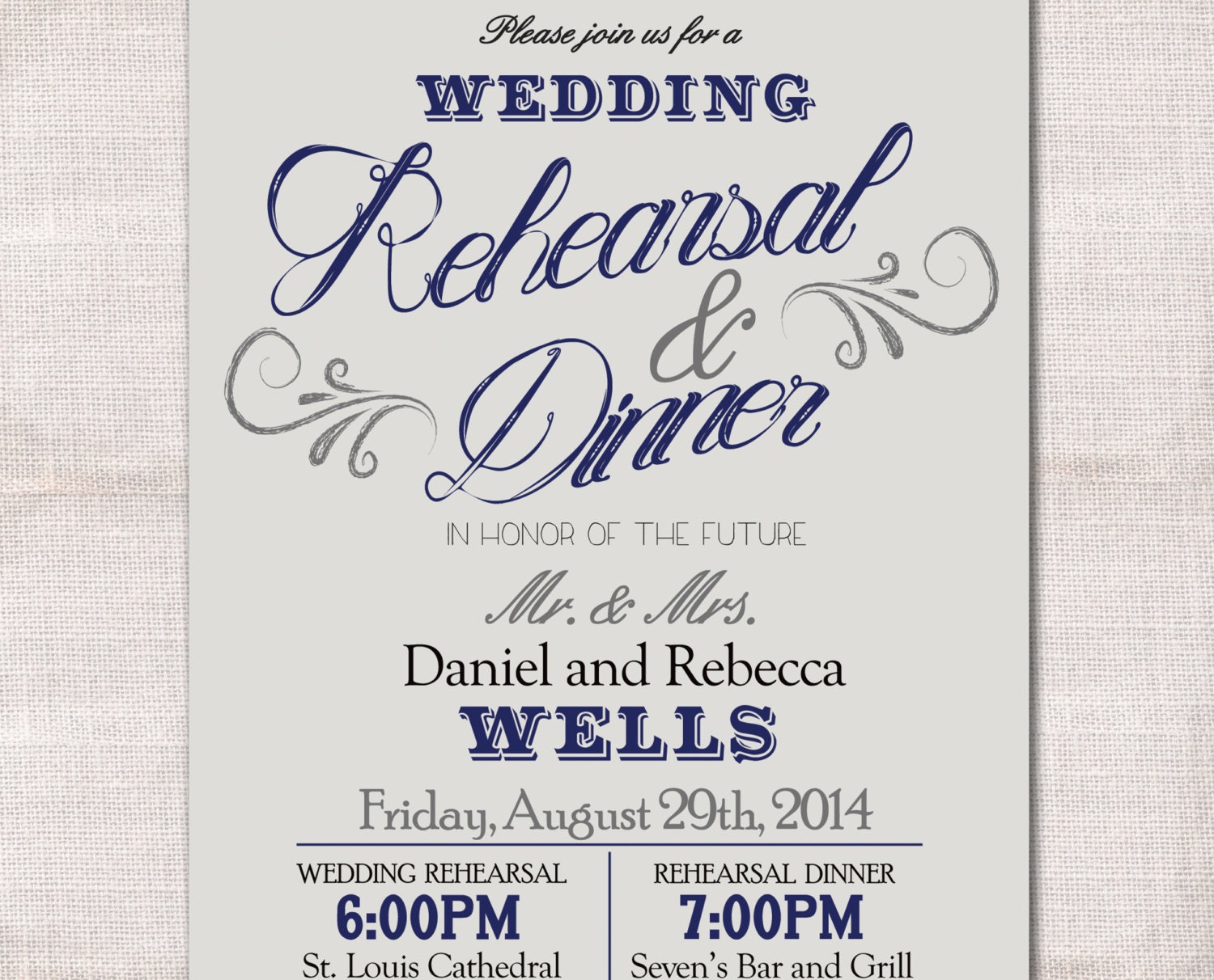 Wedding Rehearsal Dinner invitation custom printable 5x7