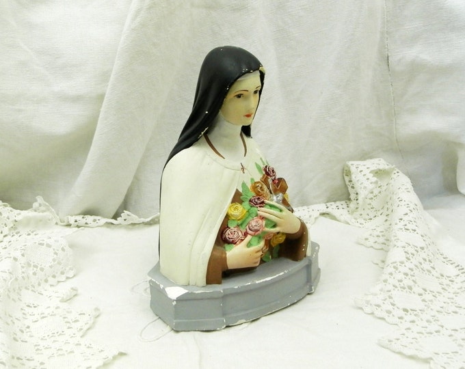 Vintage French Chippy Saint Therese de Lisieux Normandy Bust, Catholic St Theresa Plaster of Paris Statue, Religious Sculpture from France Vintage French Chippy Saint Therese de Lisieux Normandy Bust, Catholic St Theresa Plaster of Paris Statue, Religious Sculpture from France
