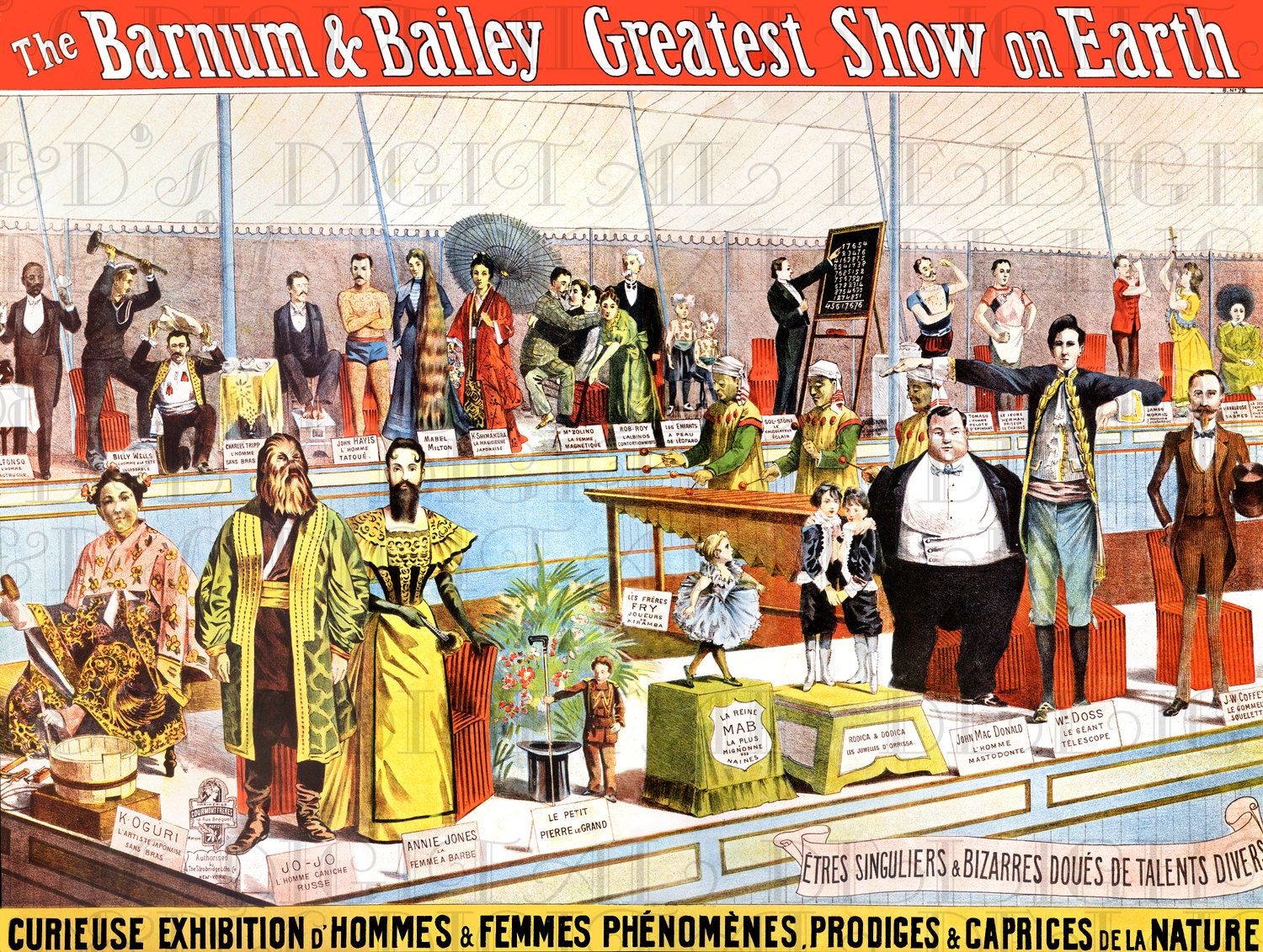 Spectacular Antique Sideshow Circus Poster Freak Show Barnum 