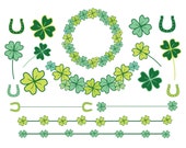 60% OFF SALE Clipart Clip Art Clovers St.Patricks Day Four Leaf Clovers Wreath Horse Shoe Clipart Irish Holiday Il_170x135