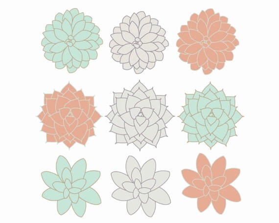 60% OFF SALE Digital Clip Art Succulents Clipart Flowers Coral, Mint, Gray Spring Easter Clipart Il_570xn
