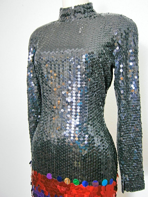 80's RAINBOW Sequin Dress // Paillette Sequined Colorful