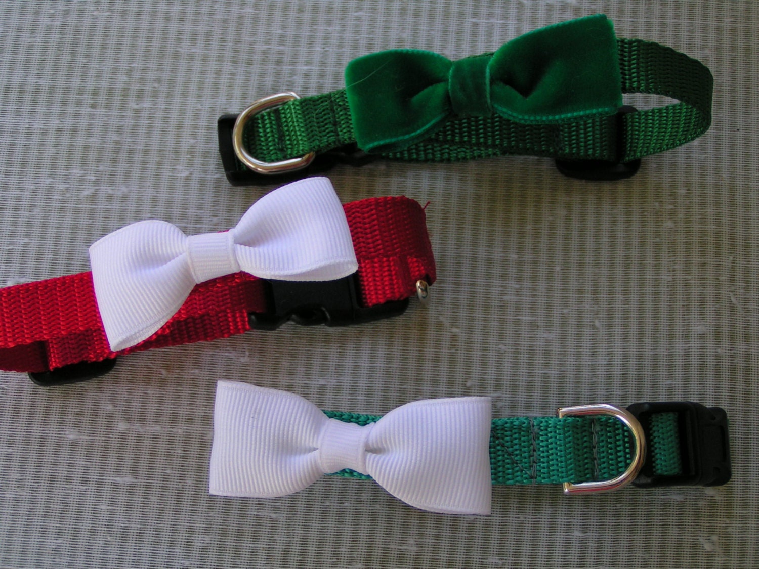 Small Dog Velvet Bow Tie Adjustable Collars Green Nylon or