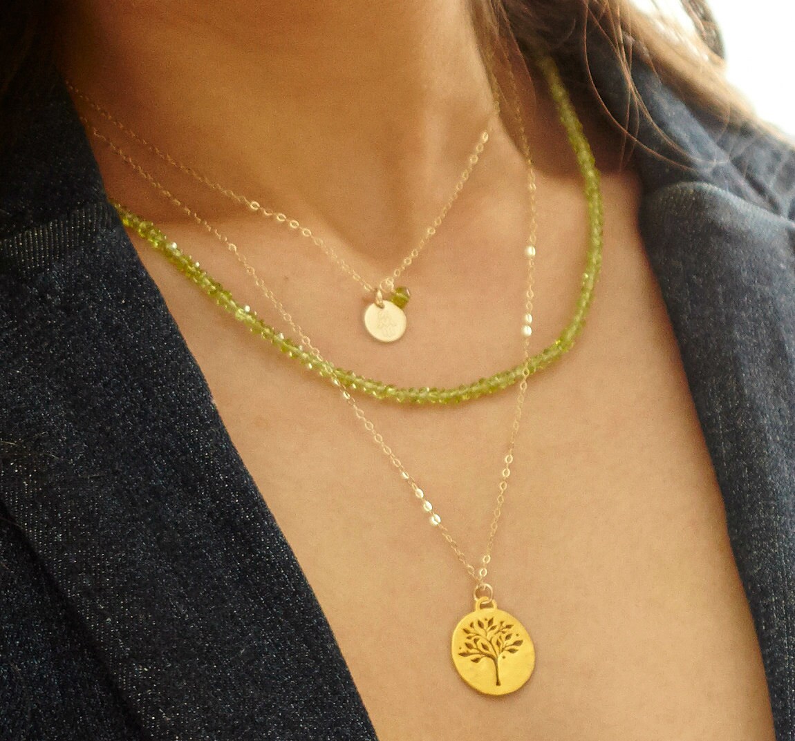 Gold Tree of Life Necklace Round Vermeil Pendant with a