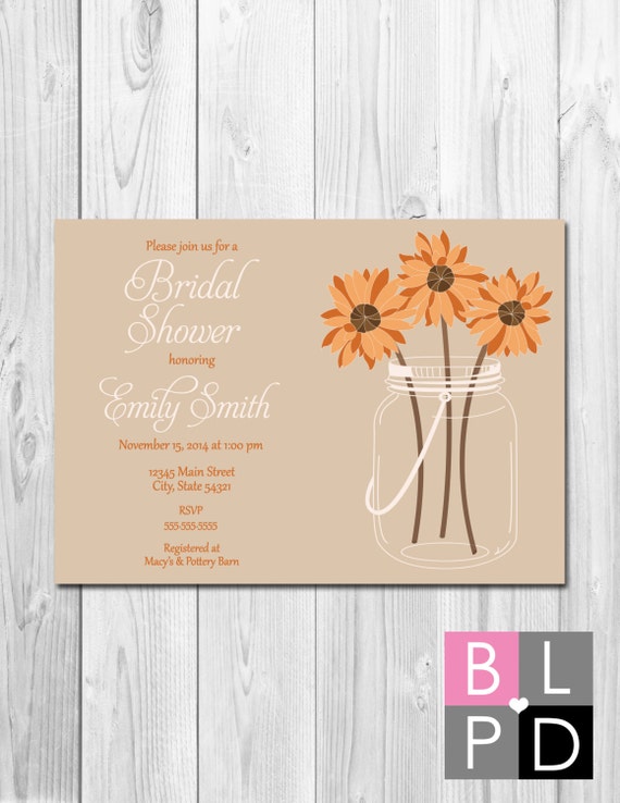 Mason Jar Flowers Bridal Shower, Baby Shower, Birthday Invitation - Fall Colors - DIY - Printable Il_570xn