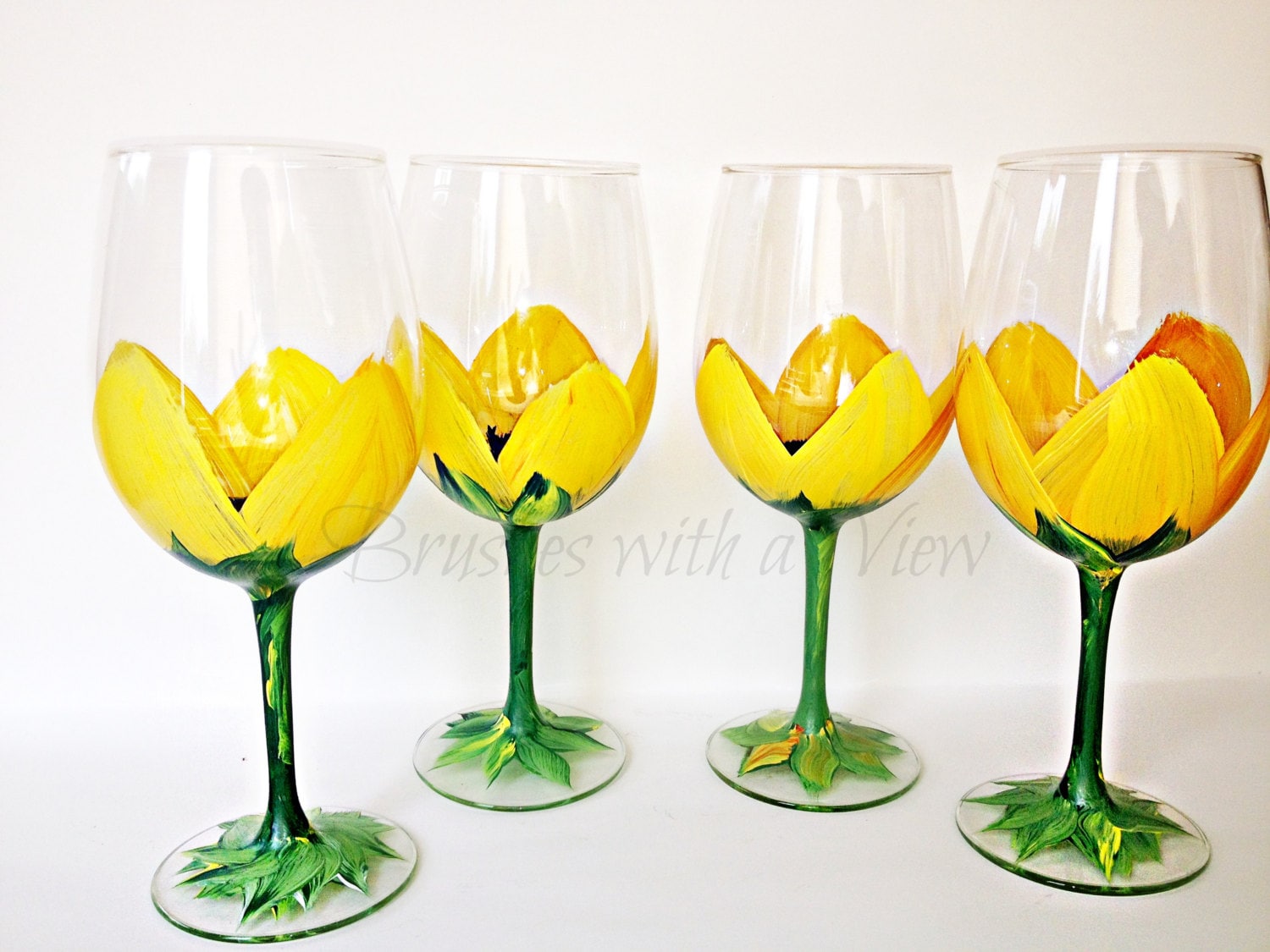 Sunflower Hand Painted Wine glasses Set of 4 Great for
