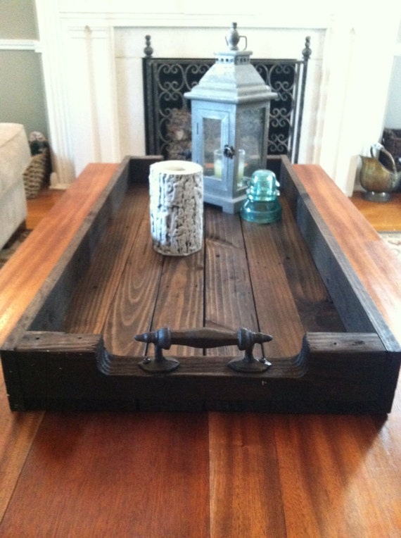 Large Reclaimed Dark Stained Pallet Wood Serving Tray/Shoe