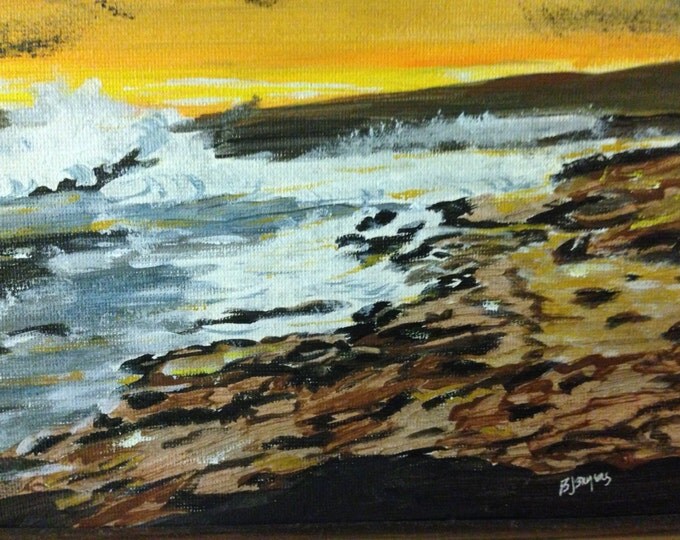 Rocky Shoreline - 8 x 10 canvas in a 10 x 12 copper colored frame