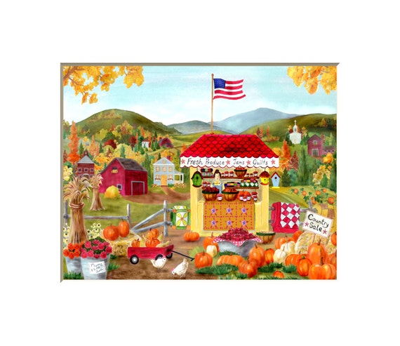 Folk art farm stand Americana kitchen art by HamiltonArtandDesign