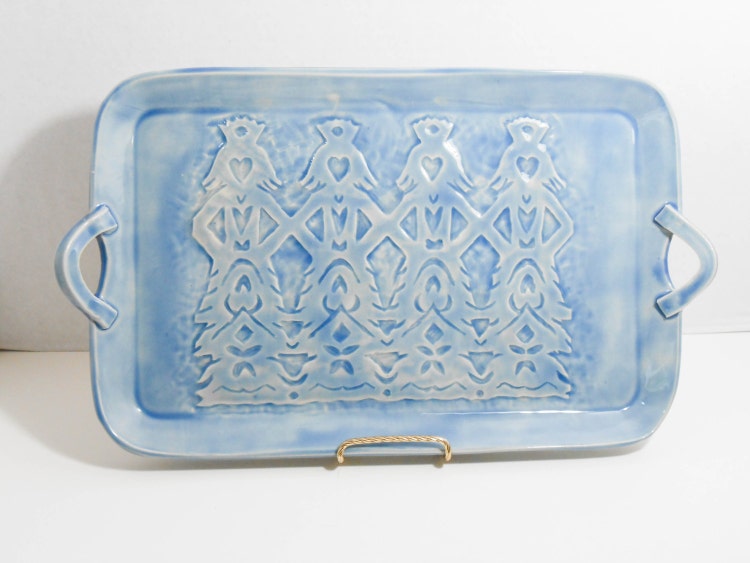 Large pottery serving tray with handles in by TamarackStoneware
