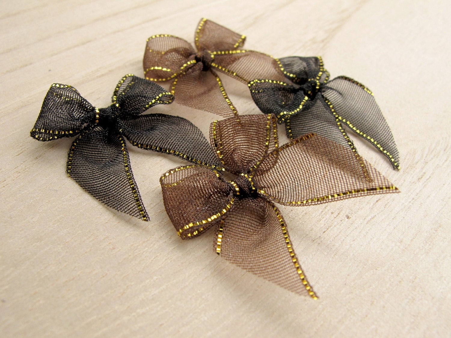 Reserved 20 Mini Black & Gold Organza Ribbon Bows 25mm