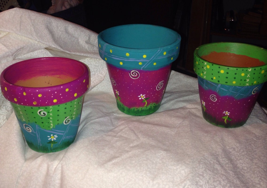 Hand Painted Terra Cotta Pots By DRW1ofaKinds On Etsy