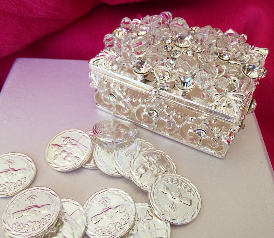 Wedding arras silver tone/ unity coins / arras decoradas con