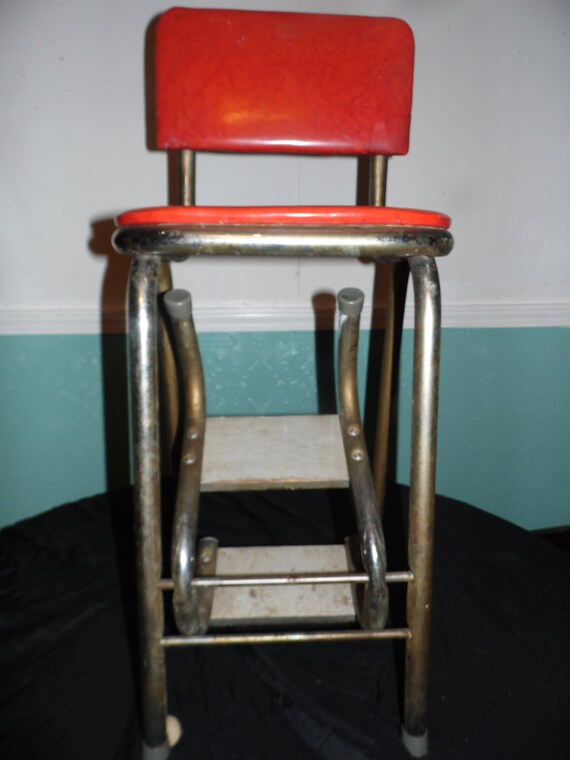 Vintage Step Stool Bar Kitchen Chair Red Chrome by Cherylfound