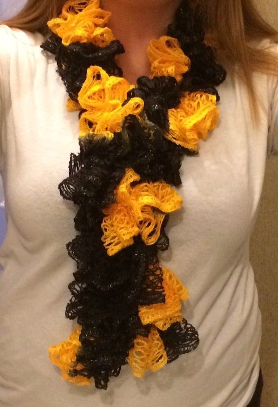 Items similar to Black and gold ruffle scarf on Etsy