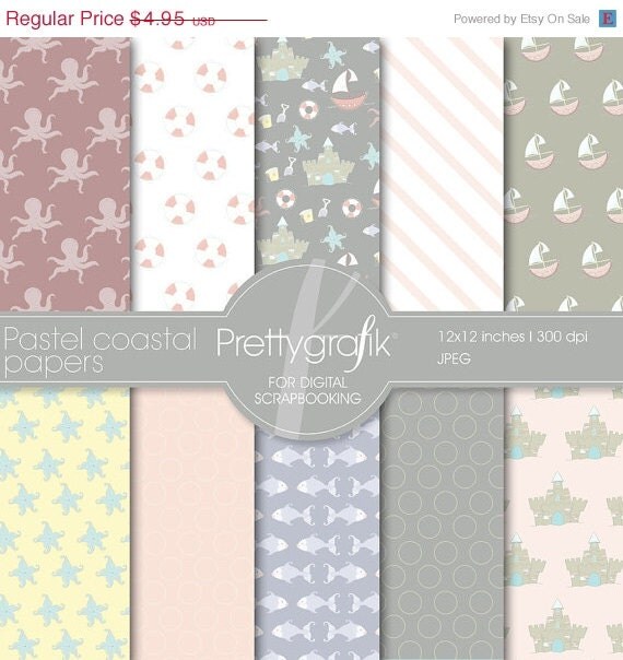 40% OFF SALE Pastel coastal digital paper, commercial use, scrapbook papers, background - PS512 Il_570xn