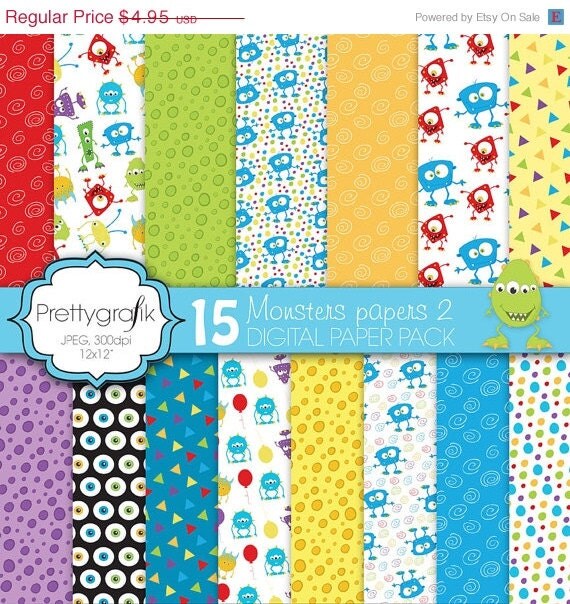 60% OFF SALE monster digital paper, commercial use, scrapbook papers, background - PS587 Il_570xn