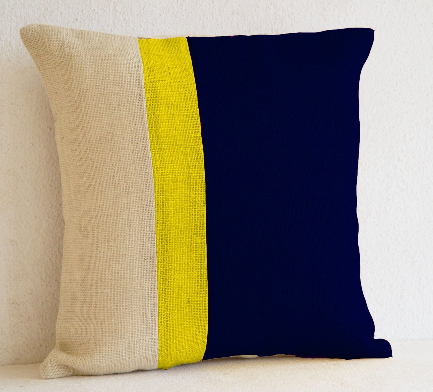 navy throw pillow cover color block pillow navy and yellow