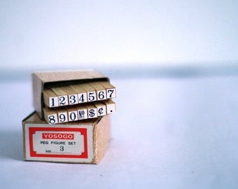 Numbers wooden rubber stamp set tiny size. Scrap booking supplies crafting cardmaking. Retro office supplies, 1980s very small number stamps